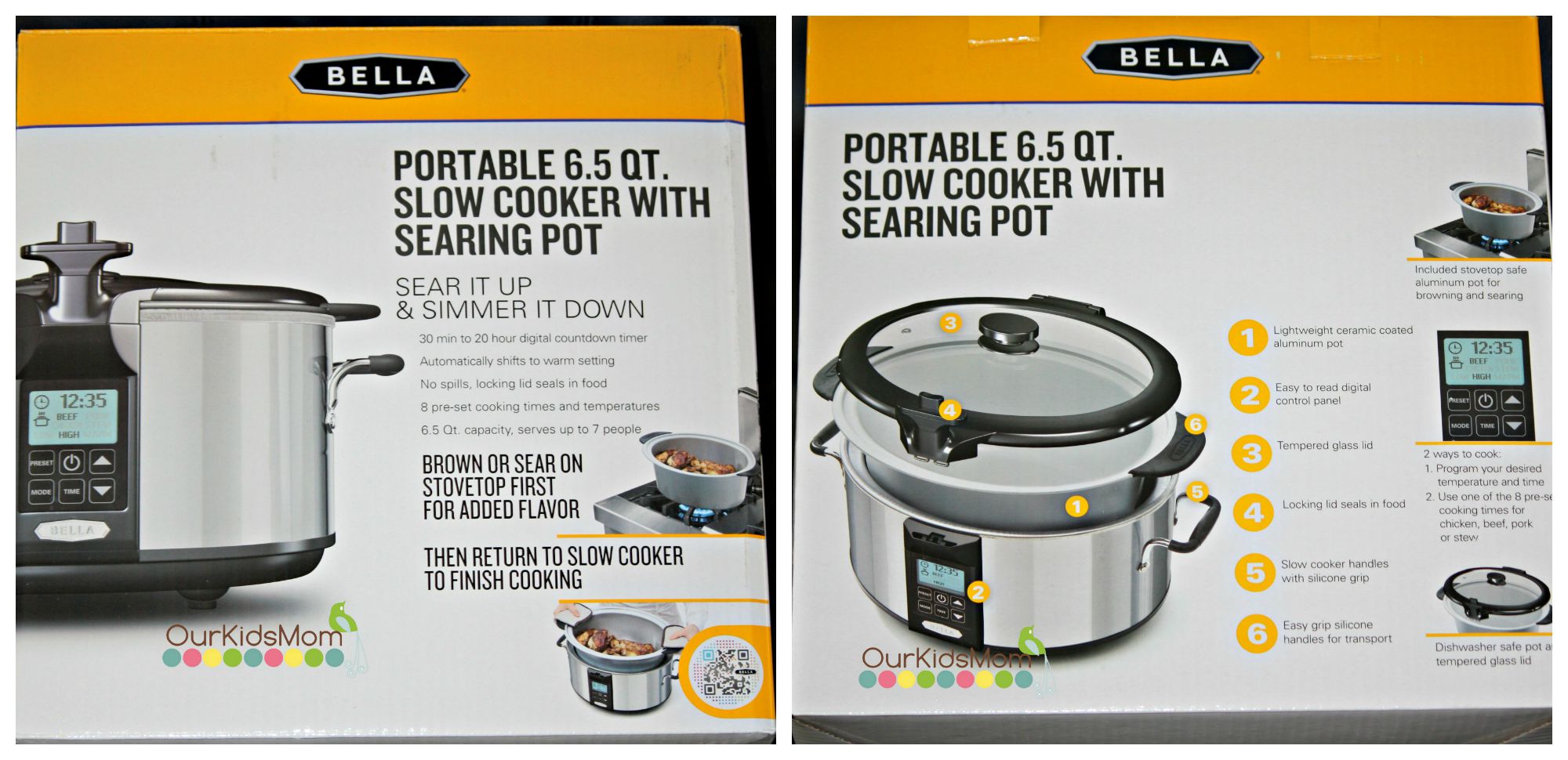 Bella Portable 6.5QT Slow Cooker With Searing Pot